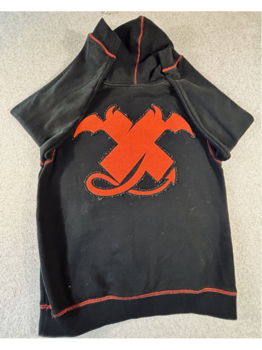 XPLR Hoodie Large Black Red Devil X Embroidered Contrast Stitch Pullover